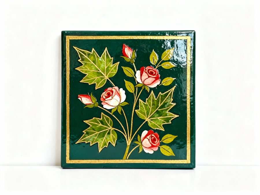 Beautiful handmade Kashmiri crafts - elegant rose and chinar leaf wall art with traditional Naqashi design