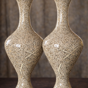 Kashmiri papier mache vases with ivory Tree of Life hand-painted floral design - set of 2 handcrafted decorative vases