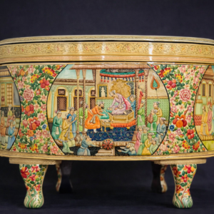 Exquisite hand-painted Indian style wooden table with intricate floral motifs and gold detailing