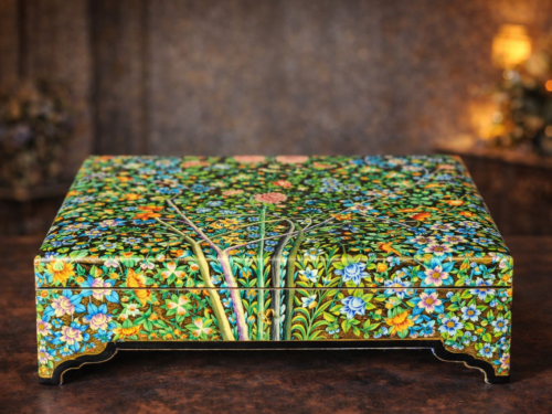 Kashmiri paper mache floral wooden box with real gold work
