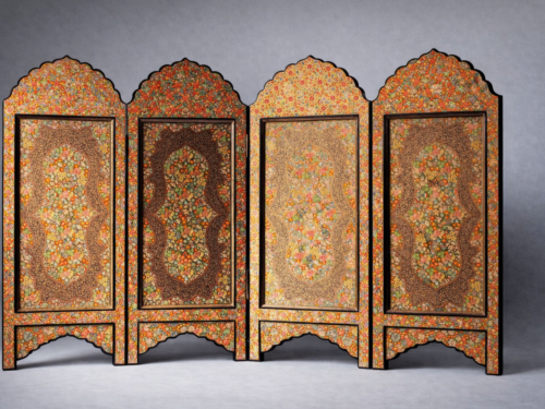 Hazara art folding screen with hand-painted Kashmiri floral patterns, wooden frame room divider