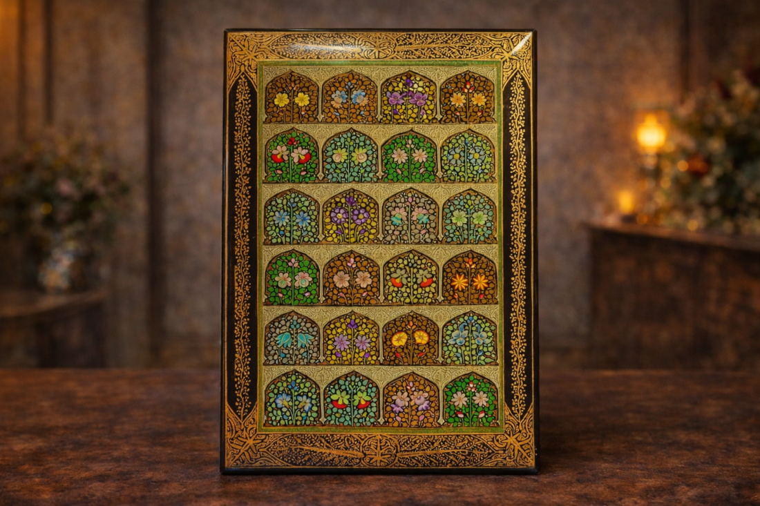 Hand-Painted Real Gold Paper Mache Jewel Box 10×7 | Kashmiri Art