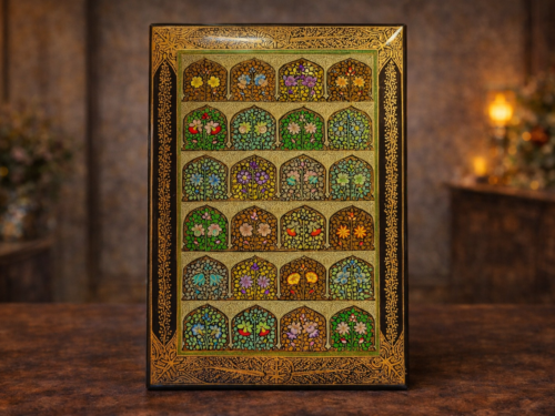 Hand-Painted Real Gold Paper Mache Jewel Box 10×7 | Kashmiri Art
