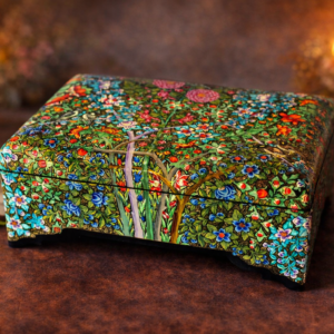 Shabe Guliwilayat paper mache box with ornate floral design and lacquered finish