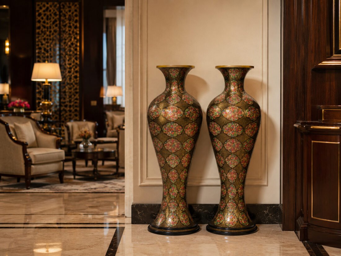 Tall Flower Vase 38 inch Hazara geometric art paper mache