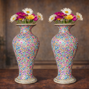 28 inch embossed floral paper mache vase pair handcrafted in Kashmir