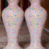 28 inch embossed floral paper mache vase pair handcrafted in Kashmir