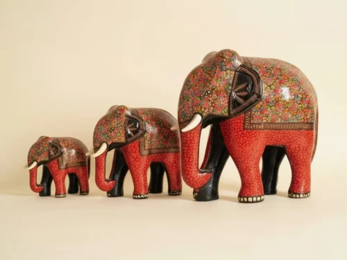 Kashmiri Paper Mache Elephant Family Tiny Hazara Art Sculpture
