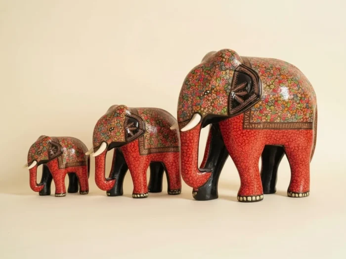 Kashmiri Paper Mache Elephant Family Tiny Hazara Art Sculpture