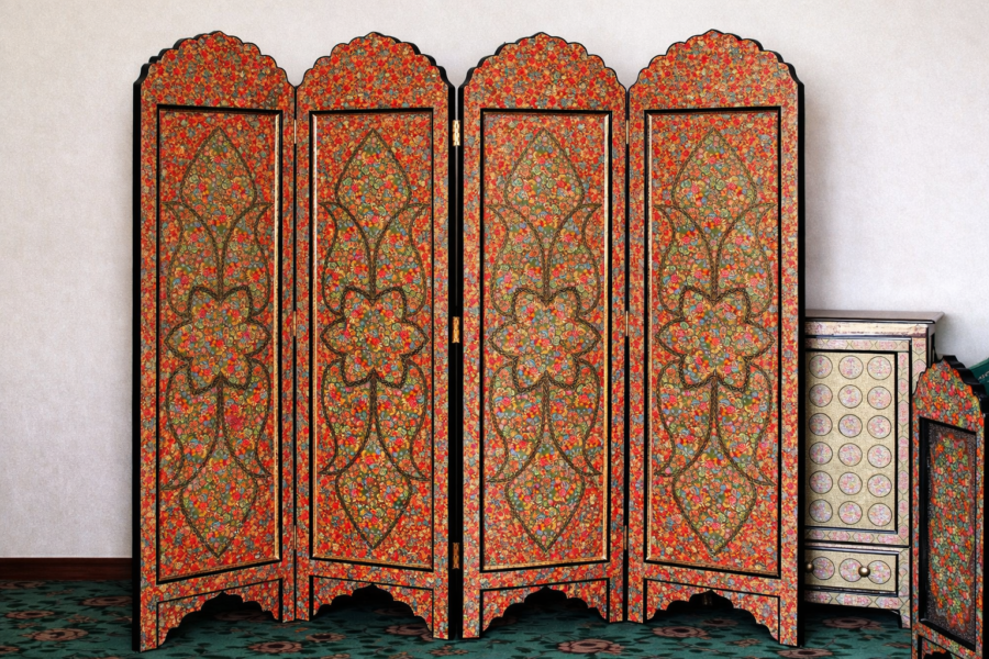 Kashmiri paper mache folding screen - hand-painted Hazara art room divider
