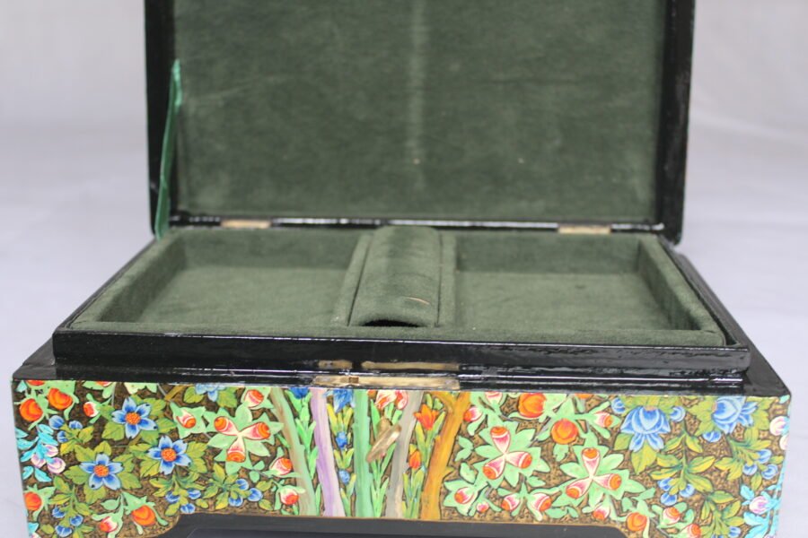 habe Guliwilayat paper mache box with ornate floral design and lacquered finish