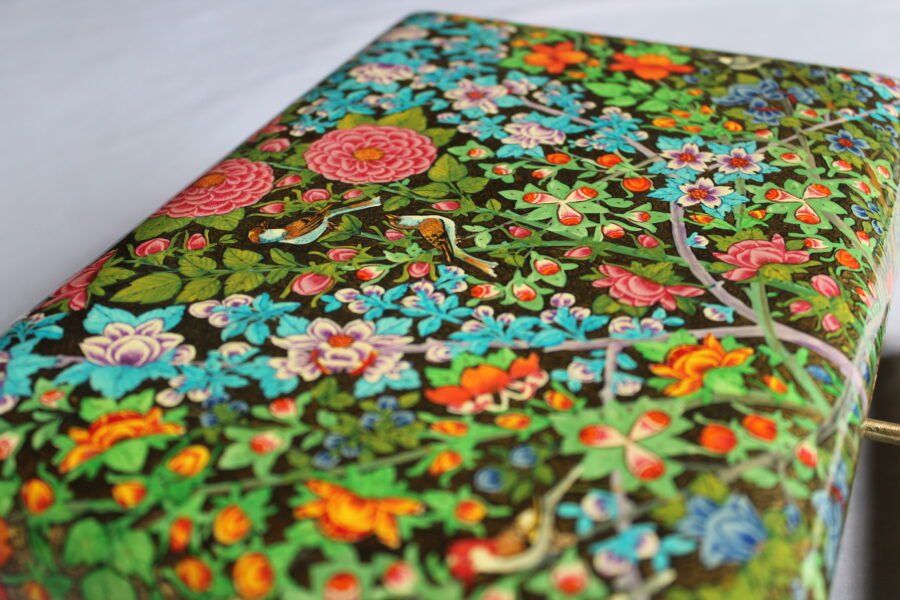 habe Guliwilayat paper mache box with ornate floral design and lacquered finish