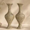 tree of life vase, Kashmiri papier mache vases with ivory Tree of Life hand-painted floral design - set of 2 handcrafted decorative vases