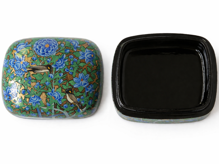 Handmade Paper Mache Curvy Top Jewelry Box 4 Inch Floral