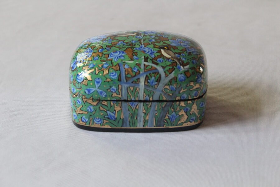 Handmade Paper Mache Curvy Top Jewelry Box 4 Inch Floral