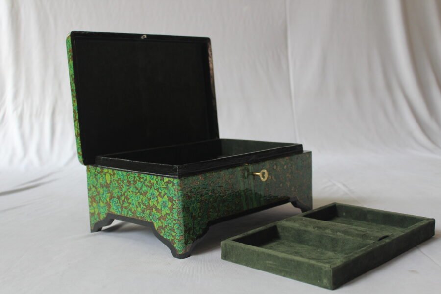 Handmade Paper Mache Storage Box Green Floral Design