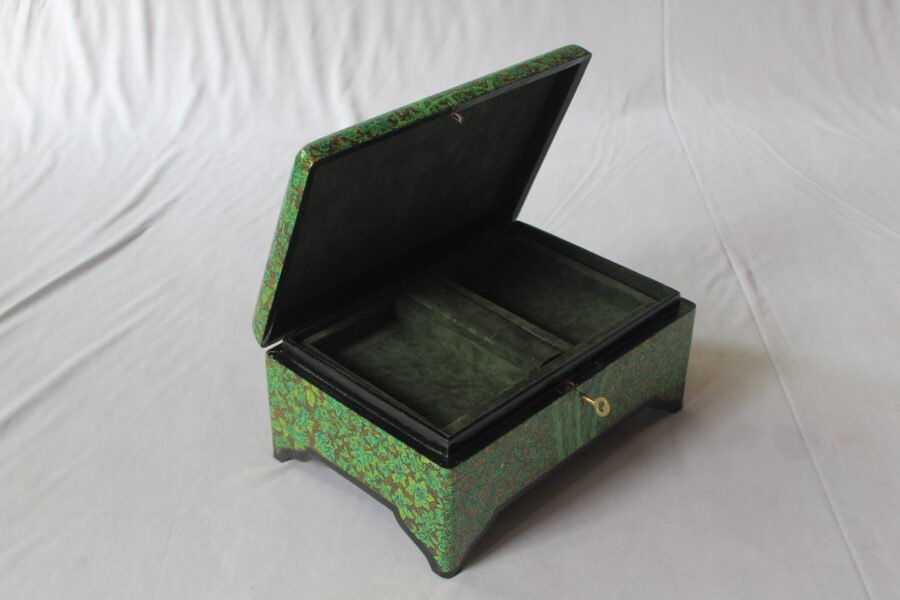 Handmade Paper Mache Storage Box Green Floral Design