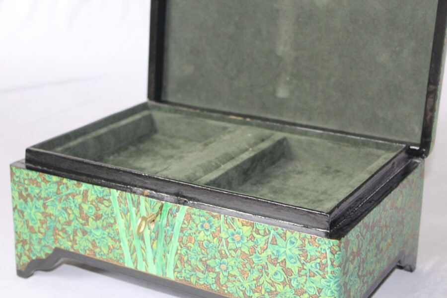 Handmade Paper Mache Storage Box Green Floral Design