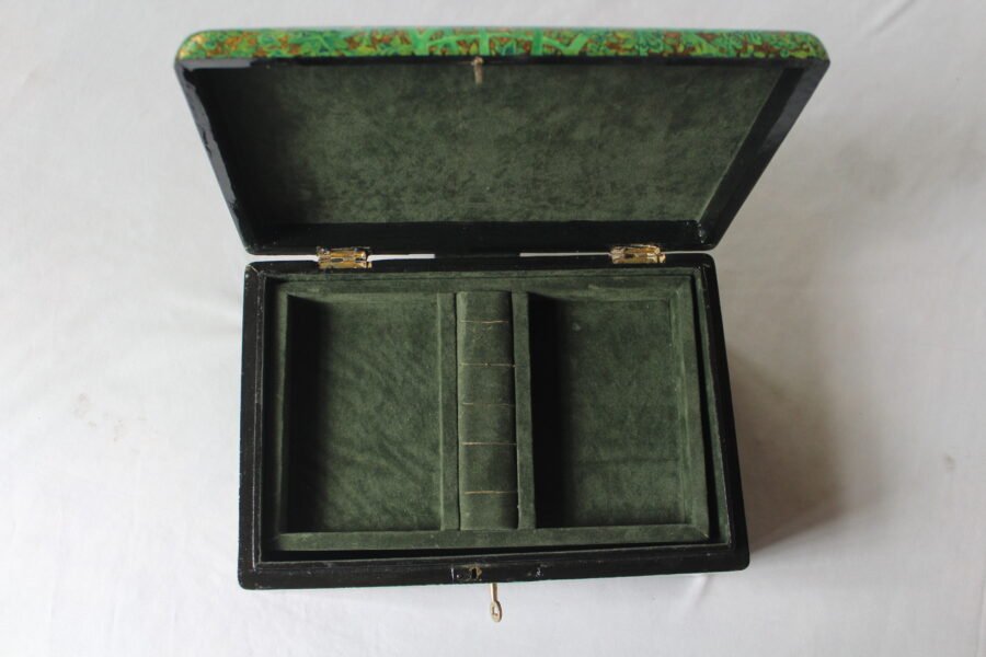 Handmade Paper Mache Storage Box Green Floral Design