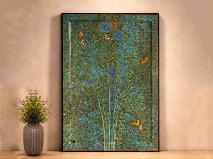 shab e gul e wilayat wall painting kashmir blue theme