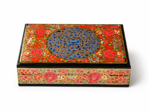 Handmade Paper Mache Jewelry Box Floral Mandala 4 Inch
