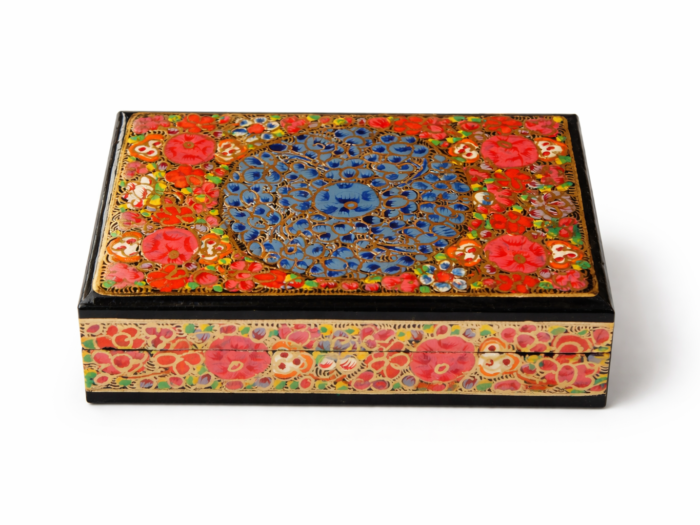 Handmade Paper Mache Jewelry Box Floral Mandala 4 Inch