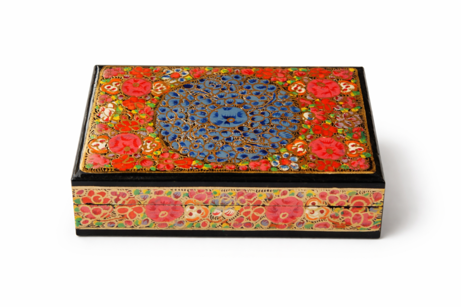 Handmade Paper Mache Jewelry Box Floral Mandala 4 Inch
