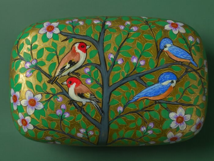 Papier mache box Kashmir mena and kingfisher
