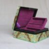 Silver chinar paper mache jewelry box with hand painted Kashmiri design, embossed finish, velvet interior and lock