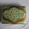 Silver chinar paper mache jewelry box with hand painted Kashmiri design, embossed finish, velvet interior and lock