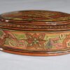 Round Kashmiri papier mache jewelry box with hand painted Persian paisley design and lacquered finish