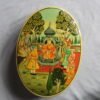 Hand painted Mughal art papier mache box with royal court scene and embossed lacquer finish
