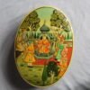 Hand painted Mughal art papier mache box with royal court scene and embossed lacquer finish