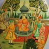 Hand painted Mughal art papier mache box with royal court scene and embossed lacquer finish