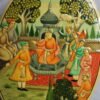 Hand painted Mughal art papier mache box with royal court scene and embossed lacquer finish