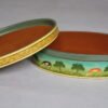 Hand painted Mughal art papier mache box with royal court scene and embossed lacquer finish