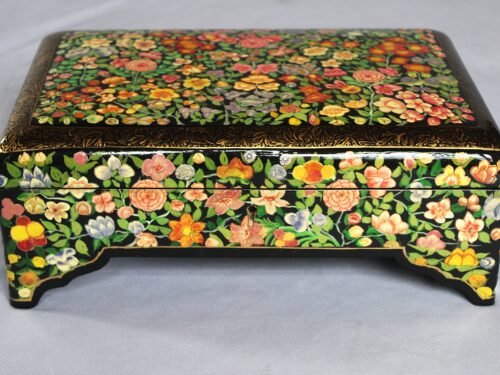 floral papier mache jewelry box, Hand painted floral papier mache wooden jewelry box with brass lock and velvet interior