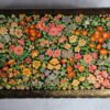 Hand painted floral papier mache wooden jewelry box with brass lock and velvet interior