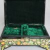 Hand painted floral papier mache wooden jewelry box with brass lock and velvet interior