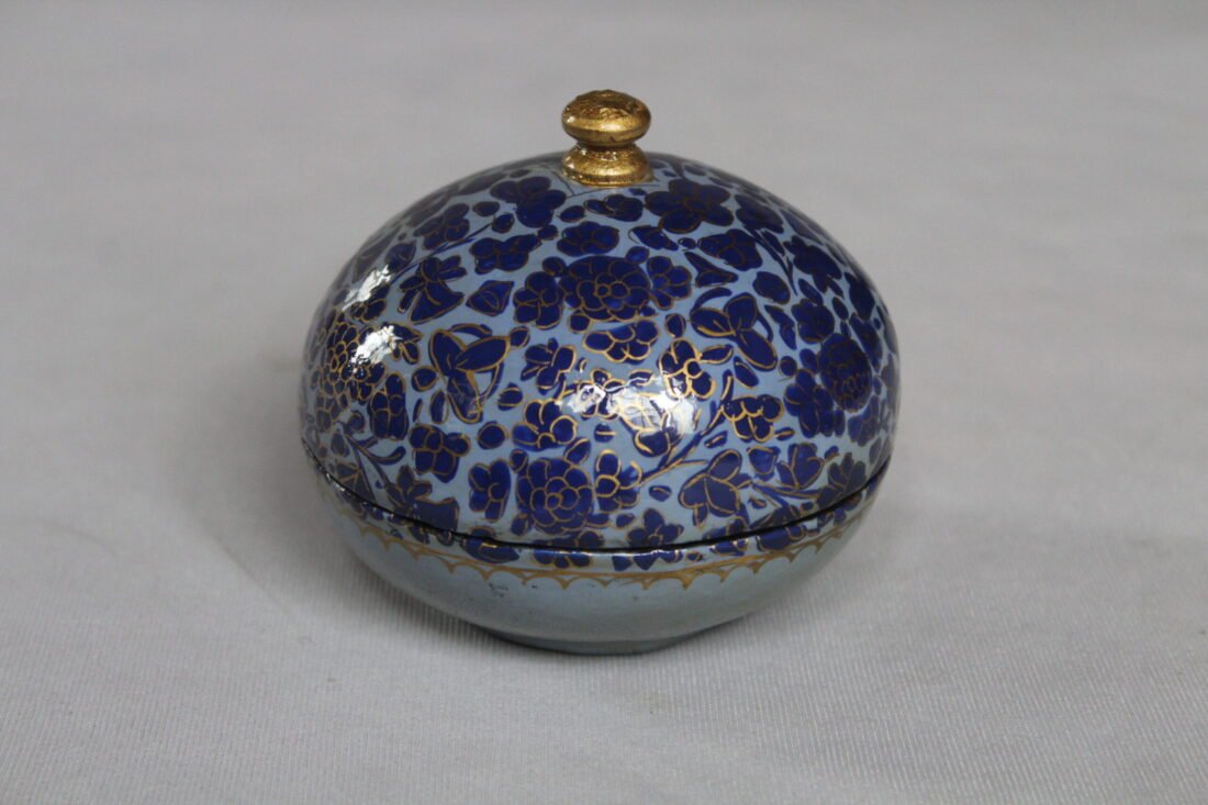 blue Round papier mache box