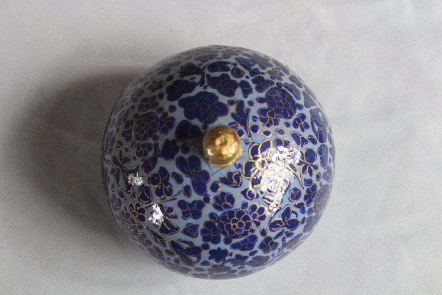 blue Round papier mache box