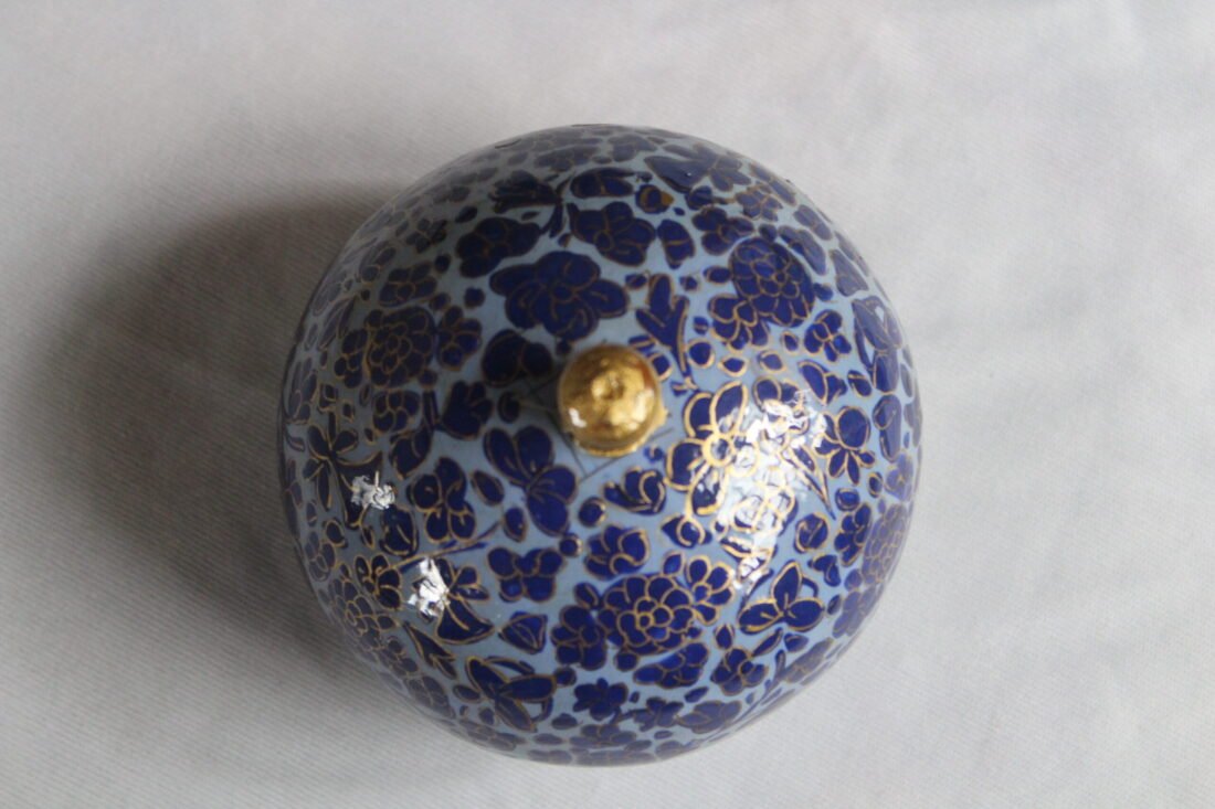 blue Round papier mache box