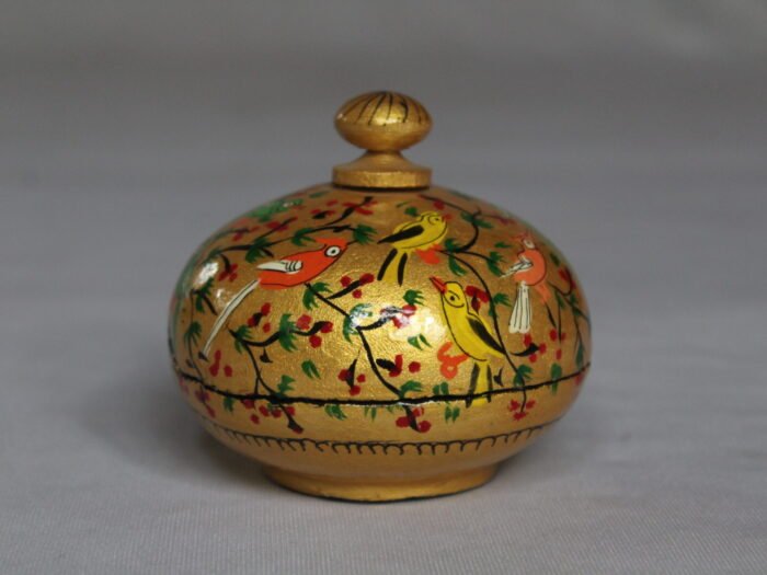 Golden round papier mache box