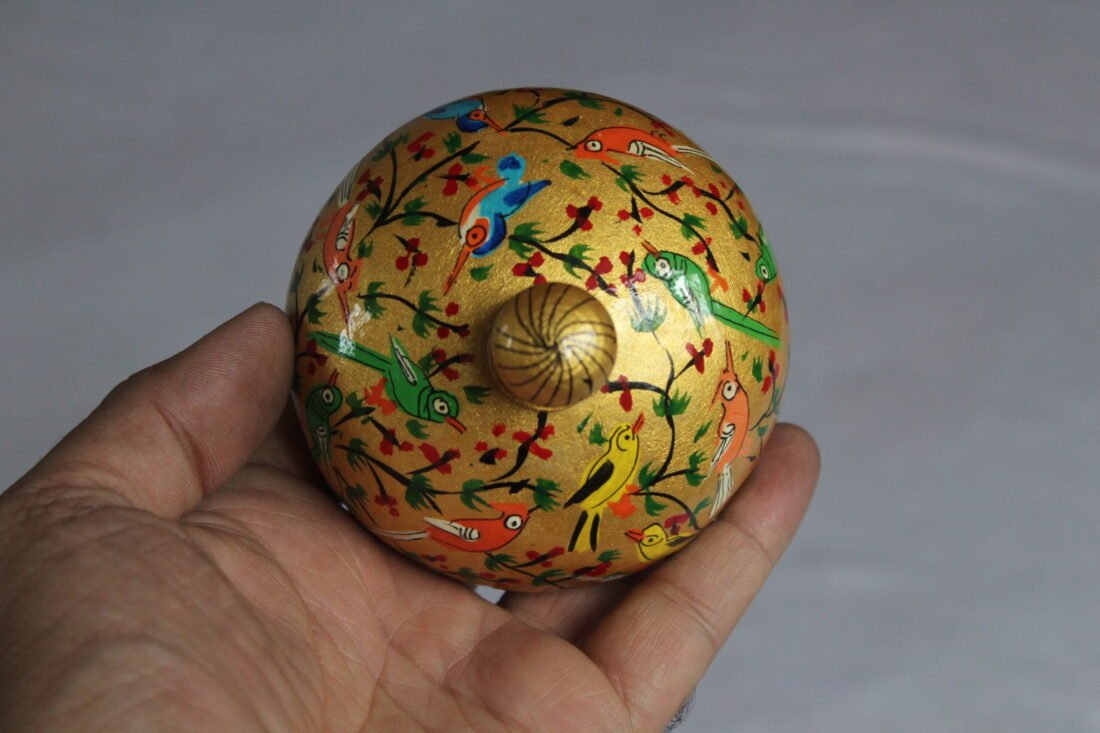 Golden round papier mache box