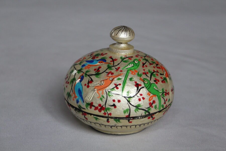 Golden round papier mache box
