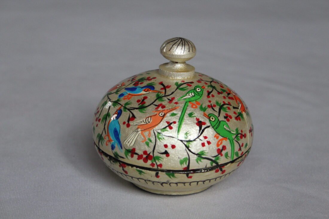 Golden round papier mache box