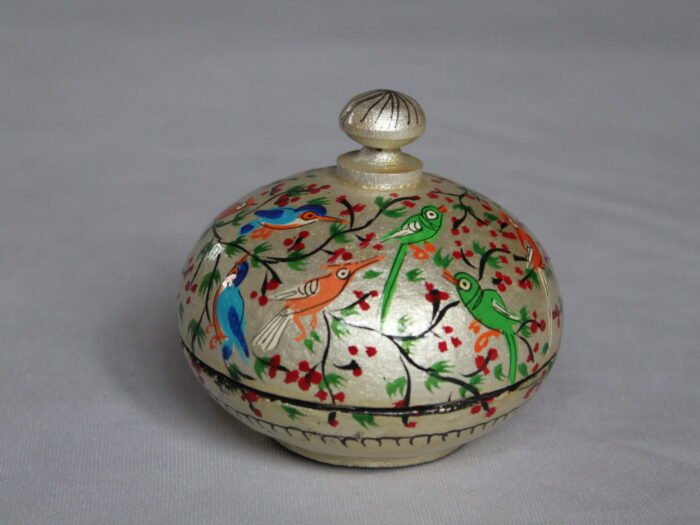 Golden round papier mache box