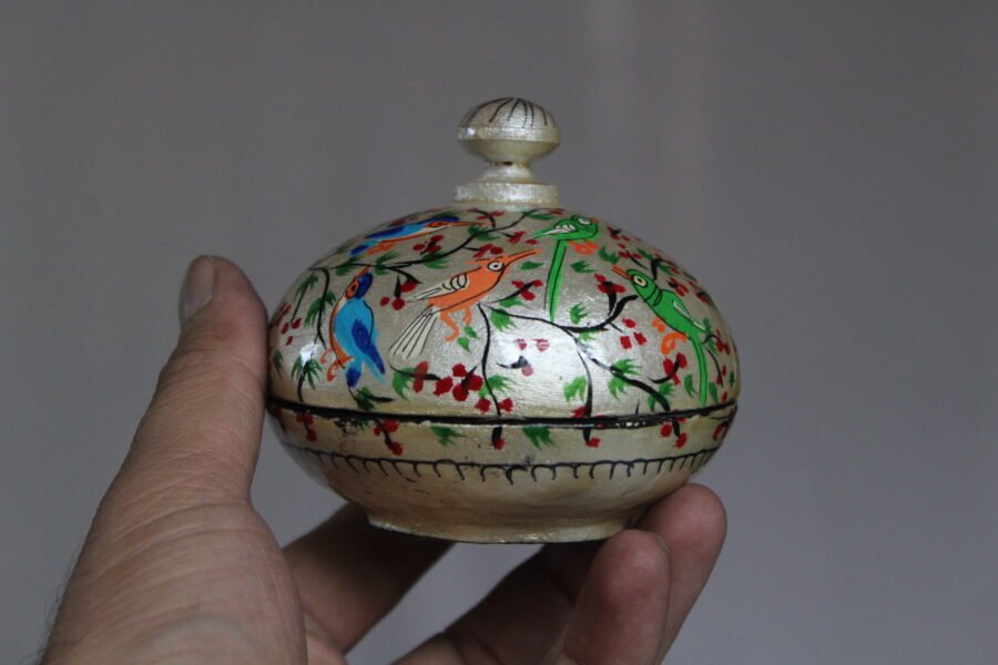 Golden round papier mache box