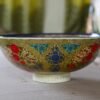 Hand painted Kashmiri papier mache bowl with floral design and blue gold interior