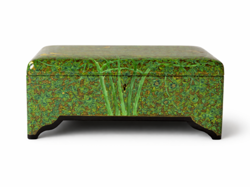 Handmade Paper Mache Storage Box Green Floral Design